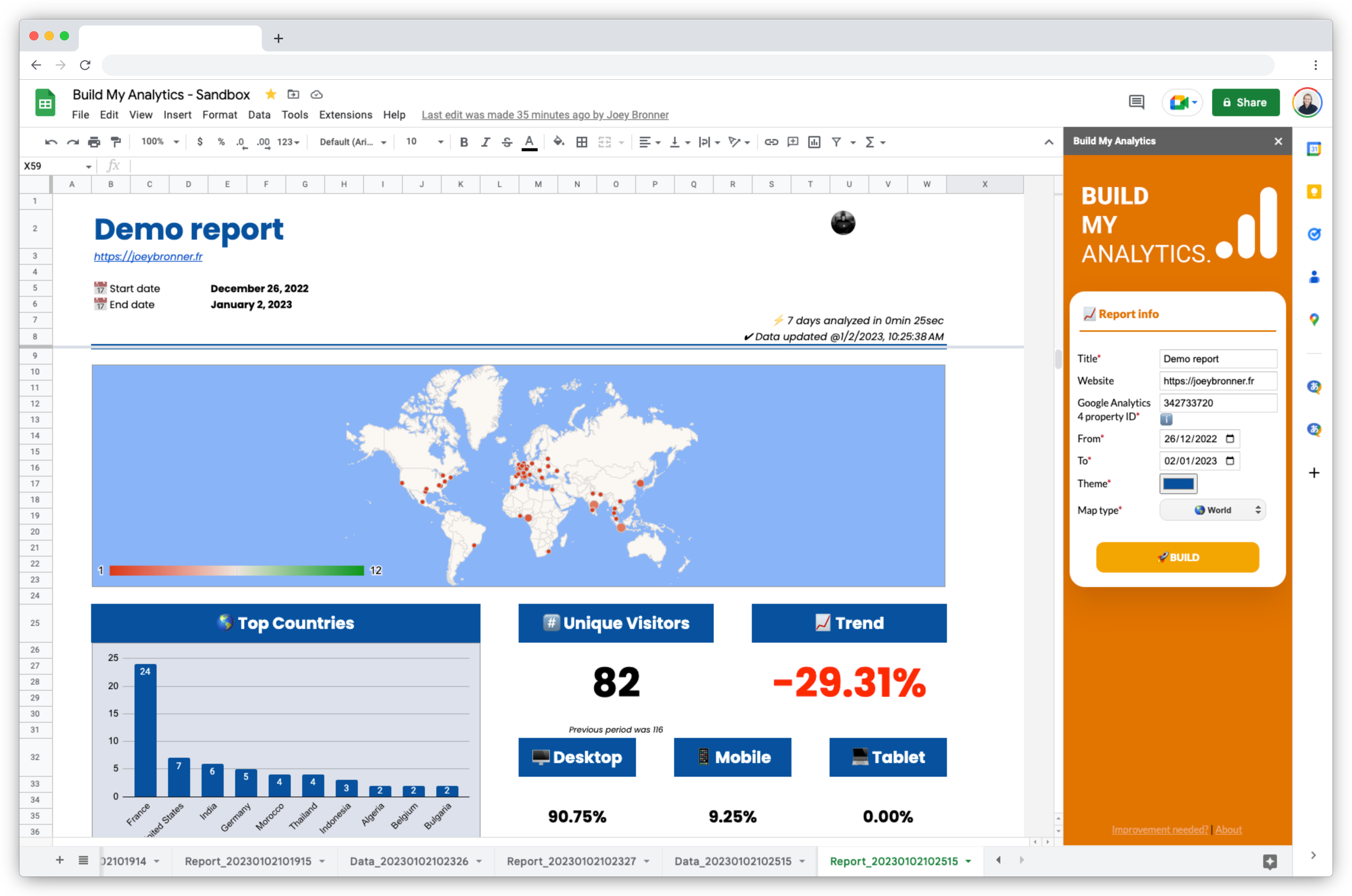 screenshot of Build My Analytics Add-On on Chrome Web Store